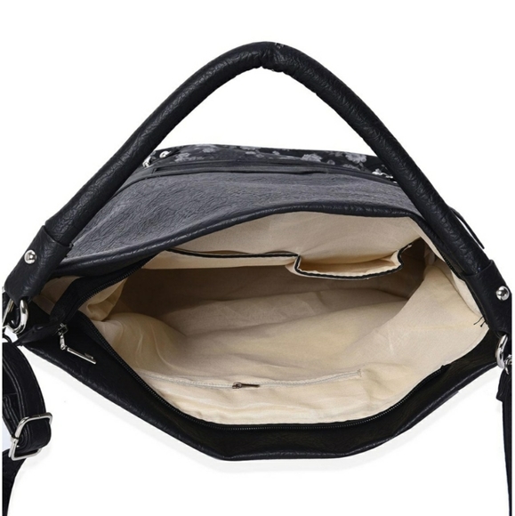 New Bucket Style Large Floral  PL Leather Hobo Crossbody 2 Straps Arm and Cross - Picture 5 of 6